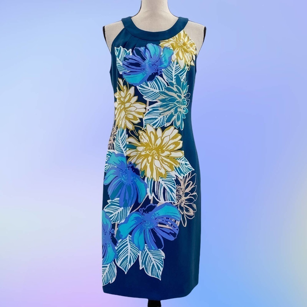 JESSICA Howard Blue Yellow Floral Print Sleeveless Sheath Mini Dress NWT - Picture 13 of 13